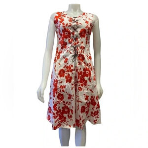Lonky Red  & White Floral sleeveless Midi Dress Size Large